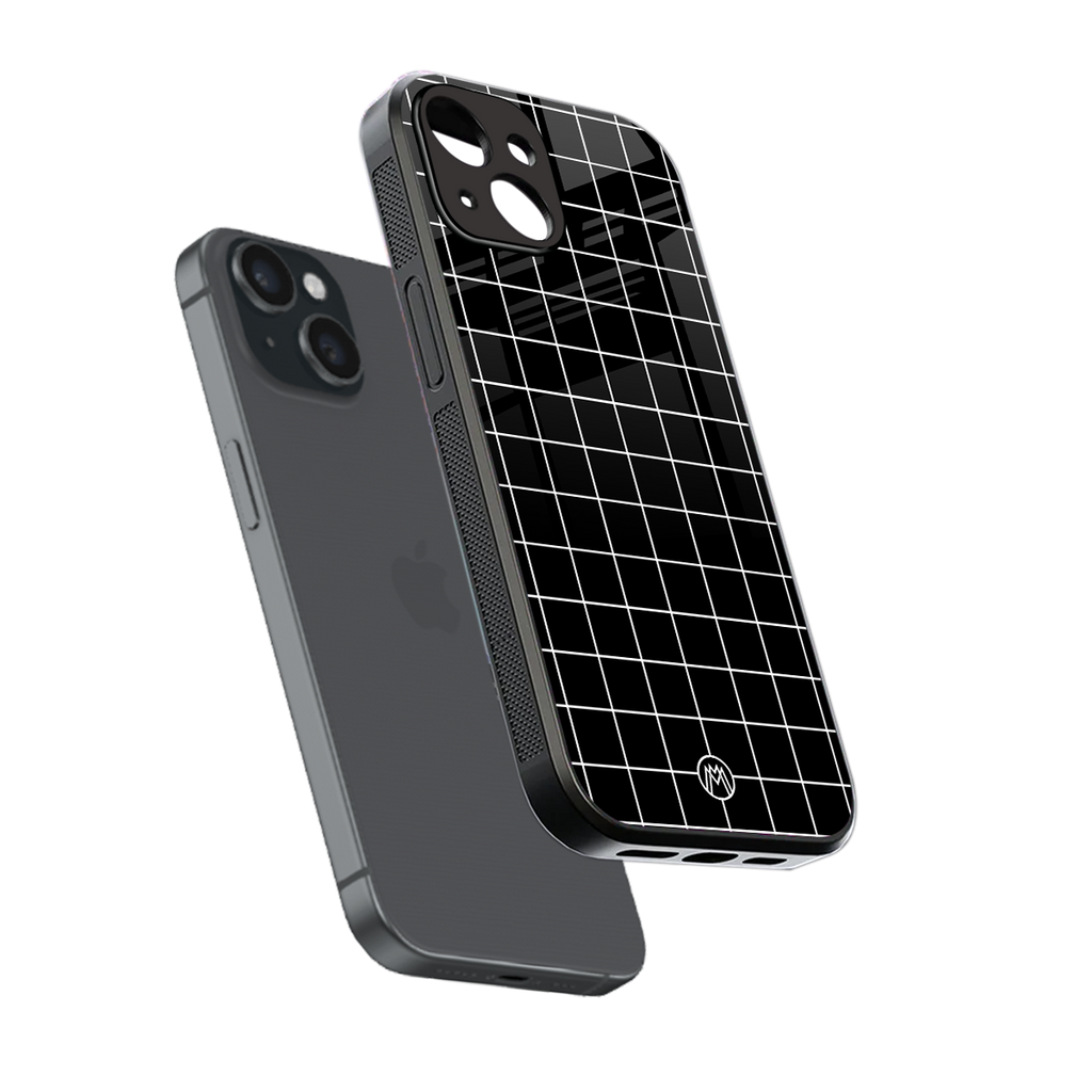 classic grid dark edition back phone cover | glass case for iphone 13 mini