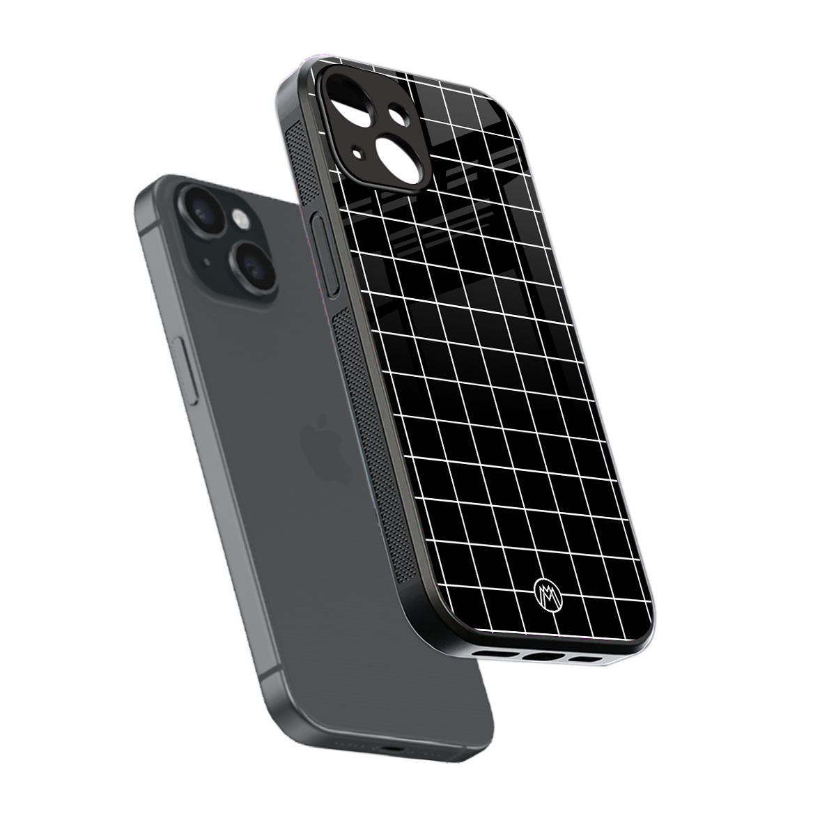 classic grid dark edition back phone cover | glass case for iphone 13 mini