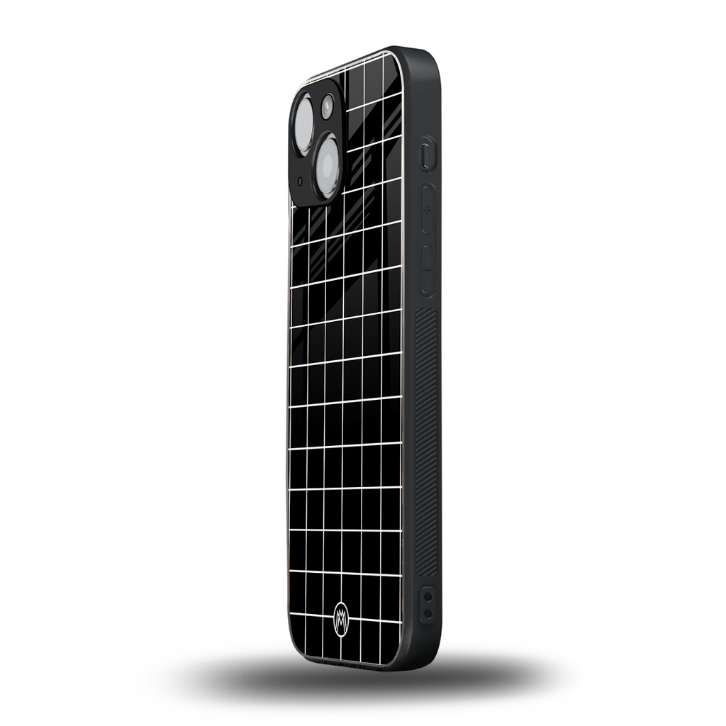 classic grid dark edition back phone cover | glass case for iphone 13 mini