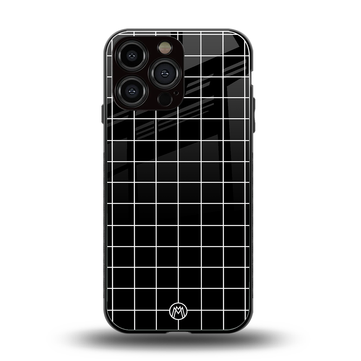 classic grid dark edition back phone cover | glass case for iphone 13 pro max