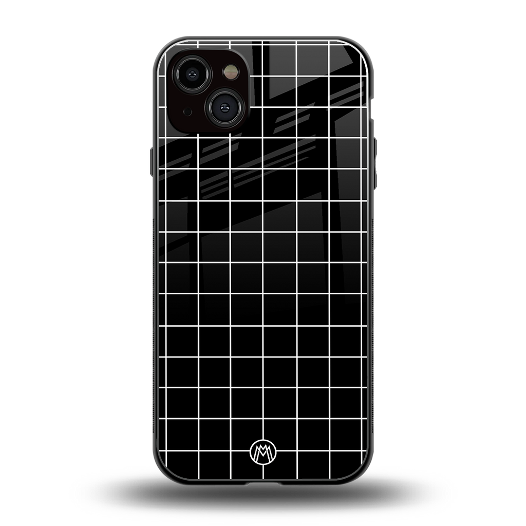 classic grid dark edition back phone cover | glass case for iphone 15 plus