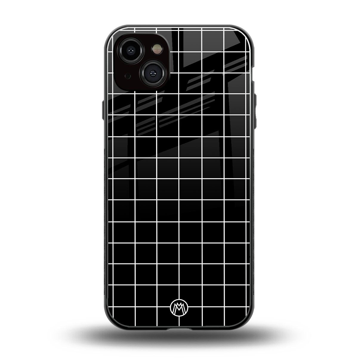 classic grid dark edition back phone cover | glass case for iphone 14 plus
