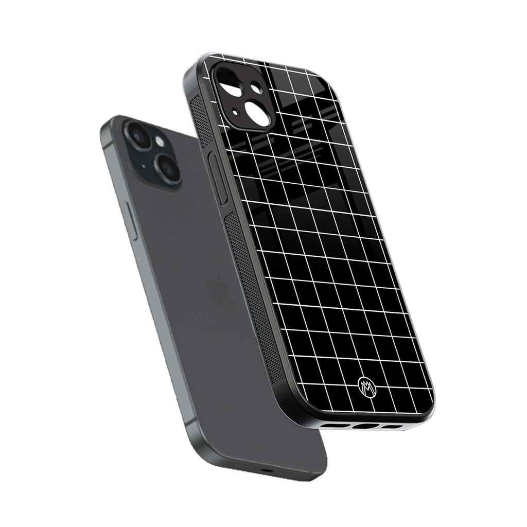 classic grid dark edition back phone cover | glass case for iphone 15 plus