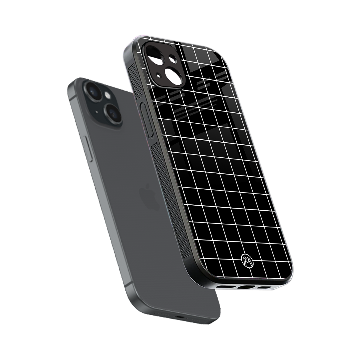 classic grid dark edition back phone cover | glass case for iphone 15 plus