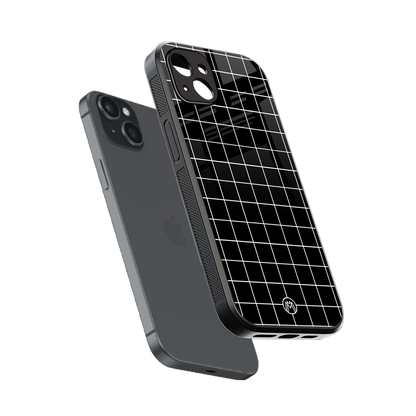 classic grid dark edition back phone cover | glass case for iphone 14 plus