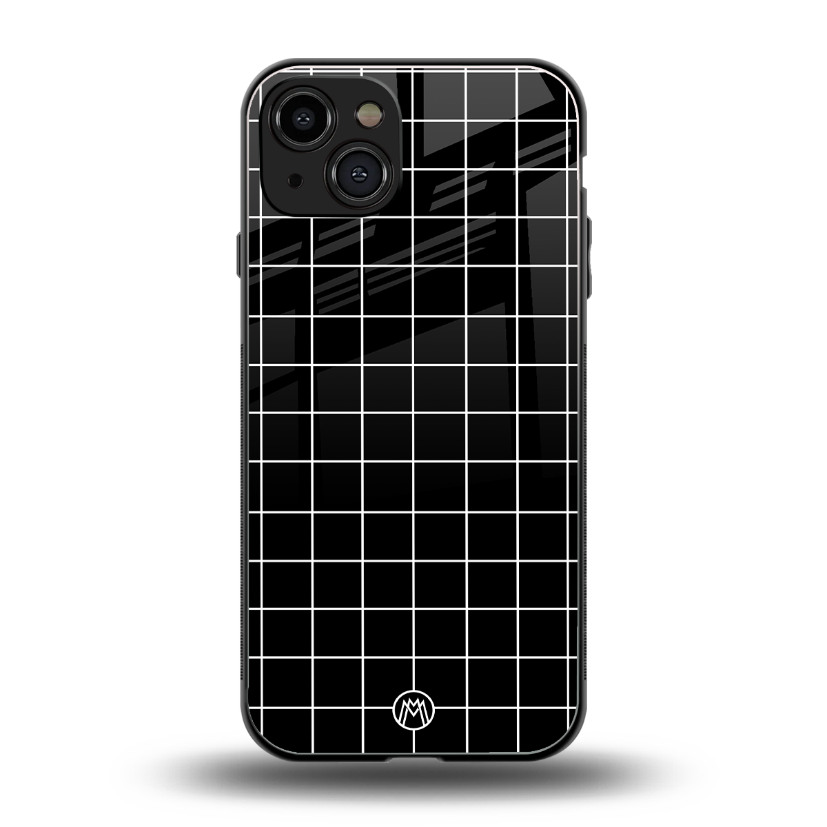 classic grid dark edition back phone cover | glass case for iphone 15