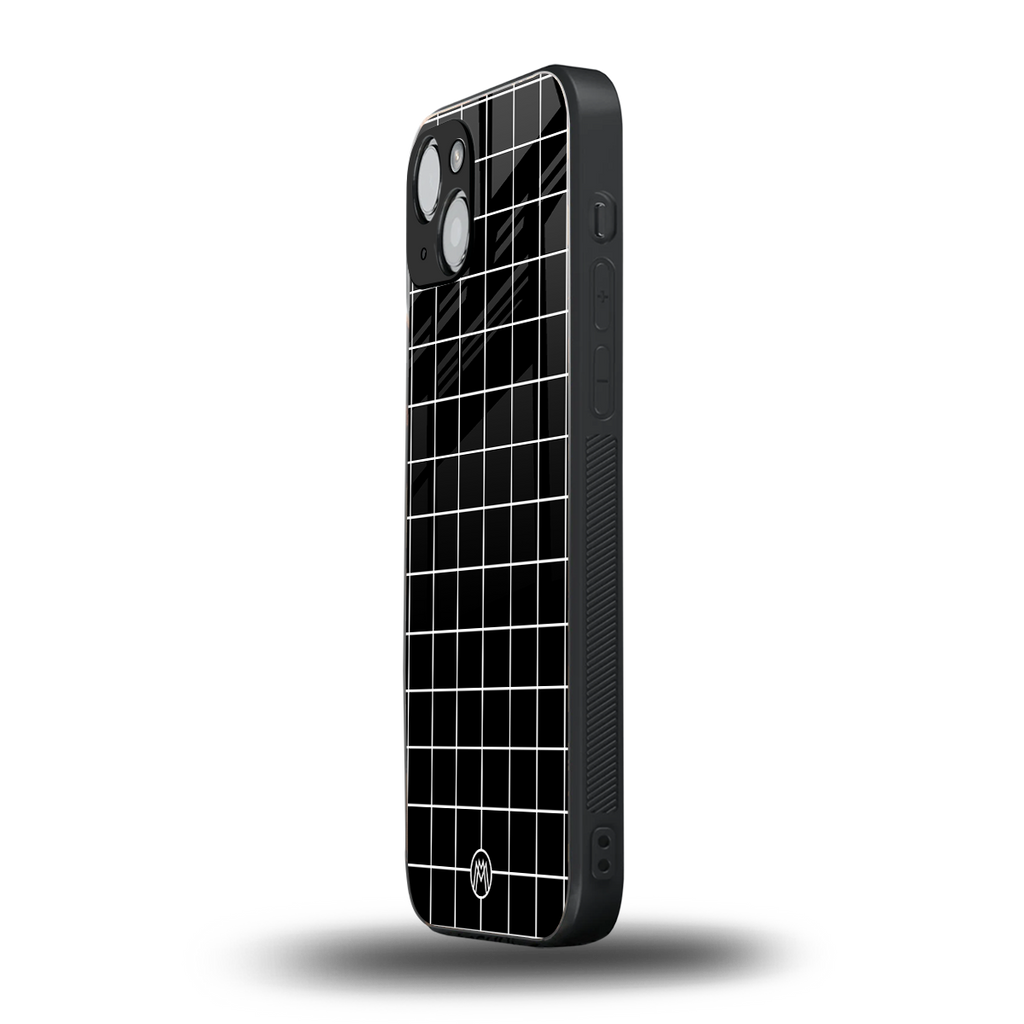 classic grid dark edition back phone cover | glass case for iphone 15