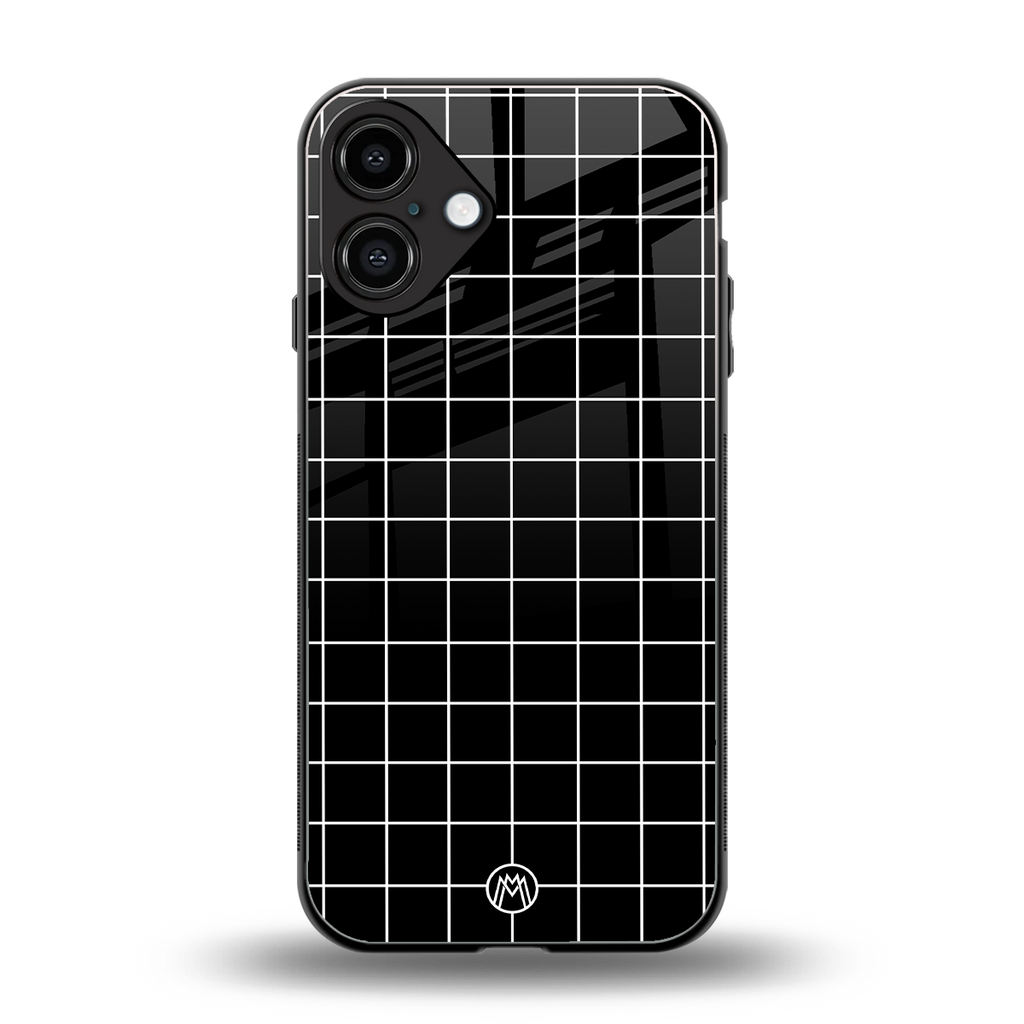 classic grid dark edition back phone cover | glass case for iphone 16 plus