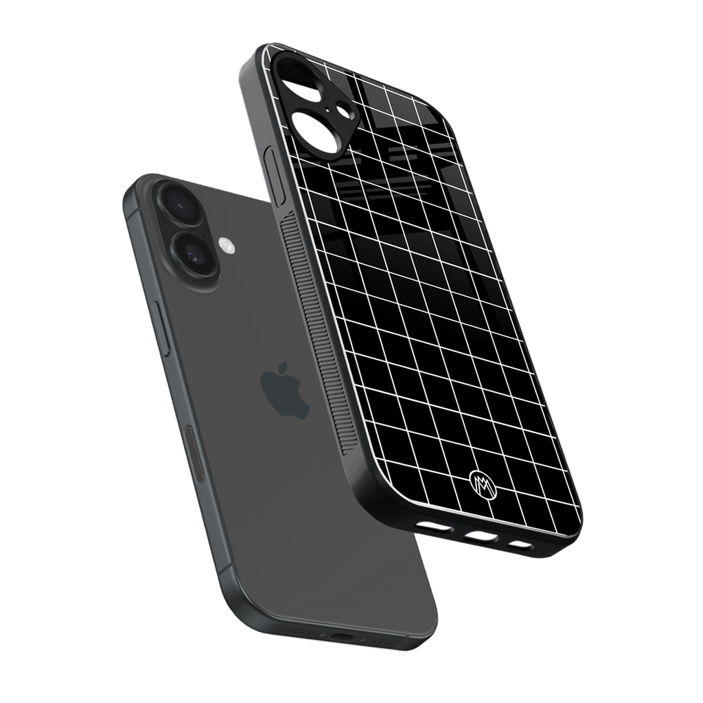 classic grid dark edition back phone cover | glass case for iphone 16 plus