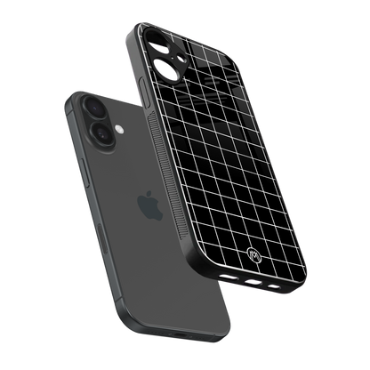 classic grid dark edition back phone cover | glass case for iphone 16 plus