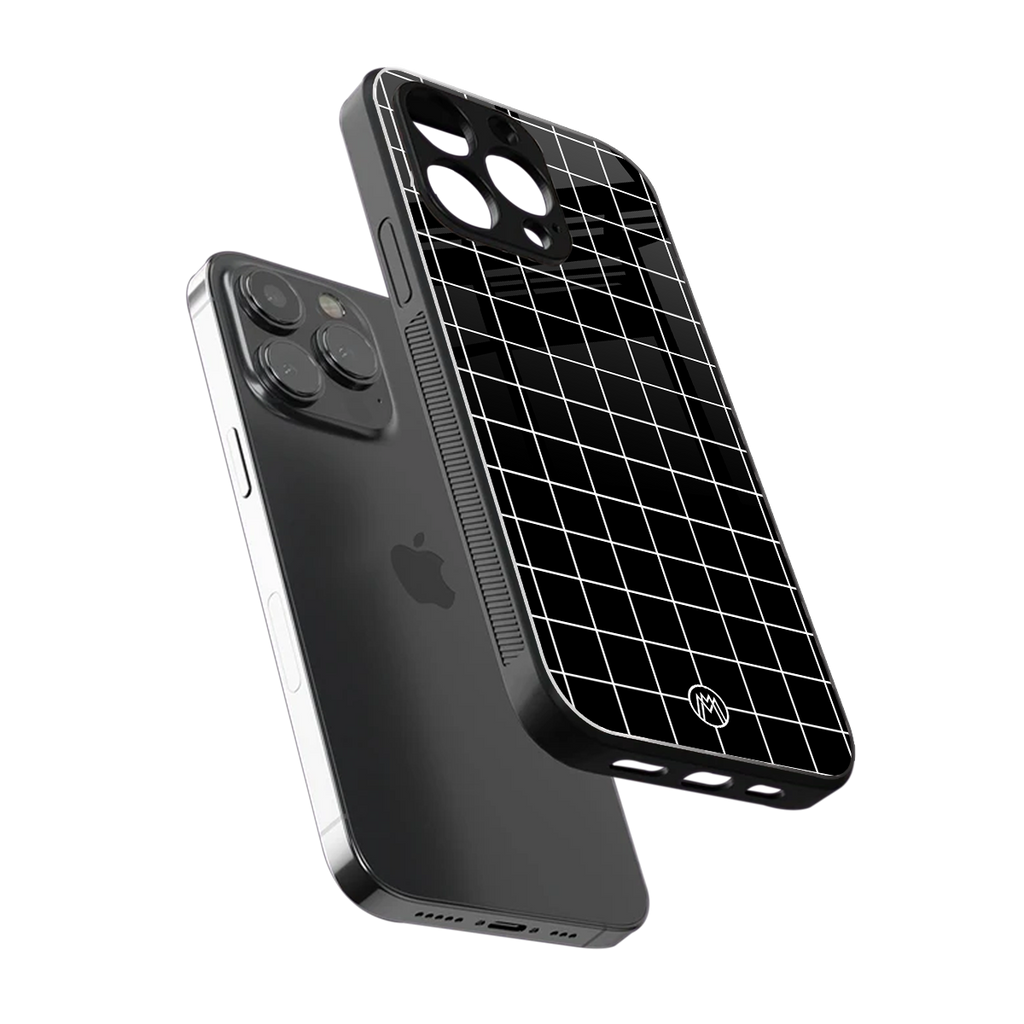 classic grid dark edition back phone cover | glass case for iphone 16 pro max