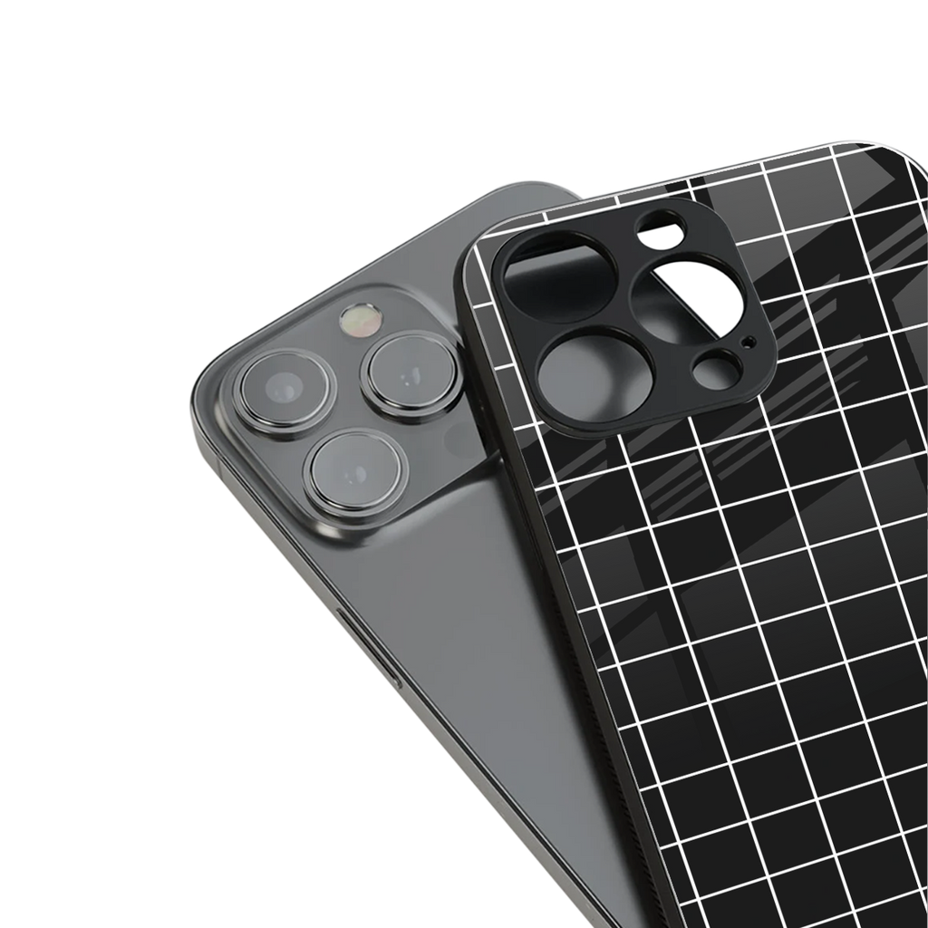 classic grid dark edition back phone cover | glass case for iphone 13 mini