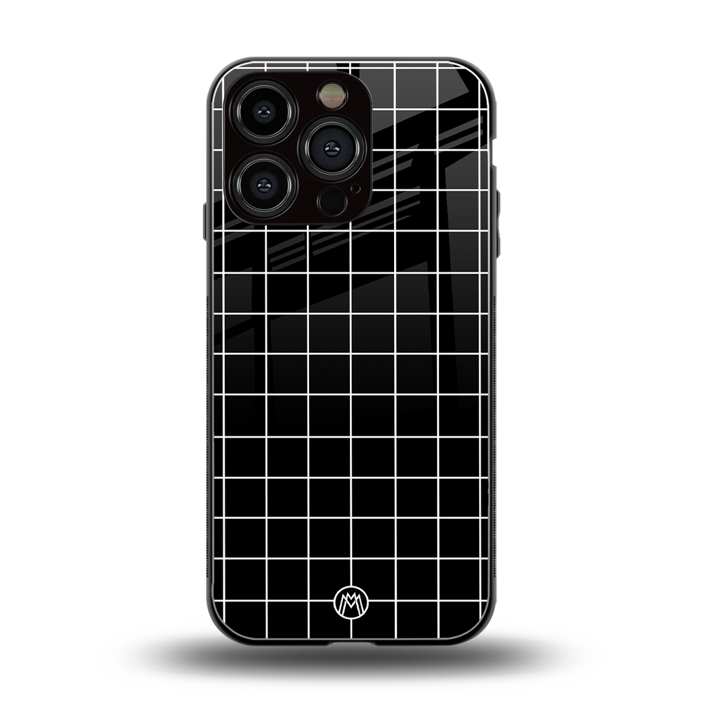 classic grid dark edition back phone cover | glass case for iphone 16 pro
