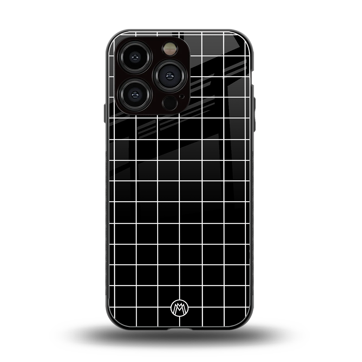 classic grid dark edition back phone cover | glass case for iphone 16 pro