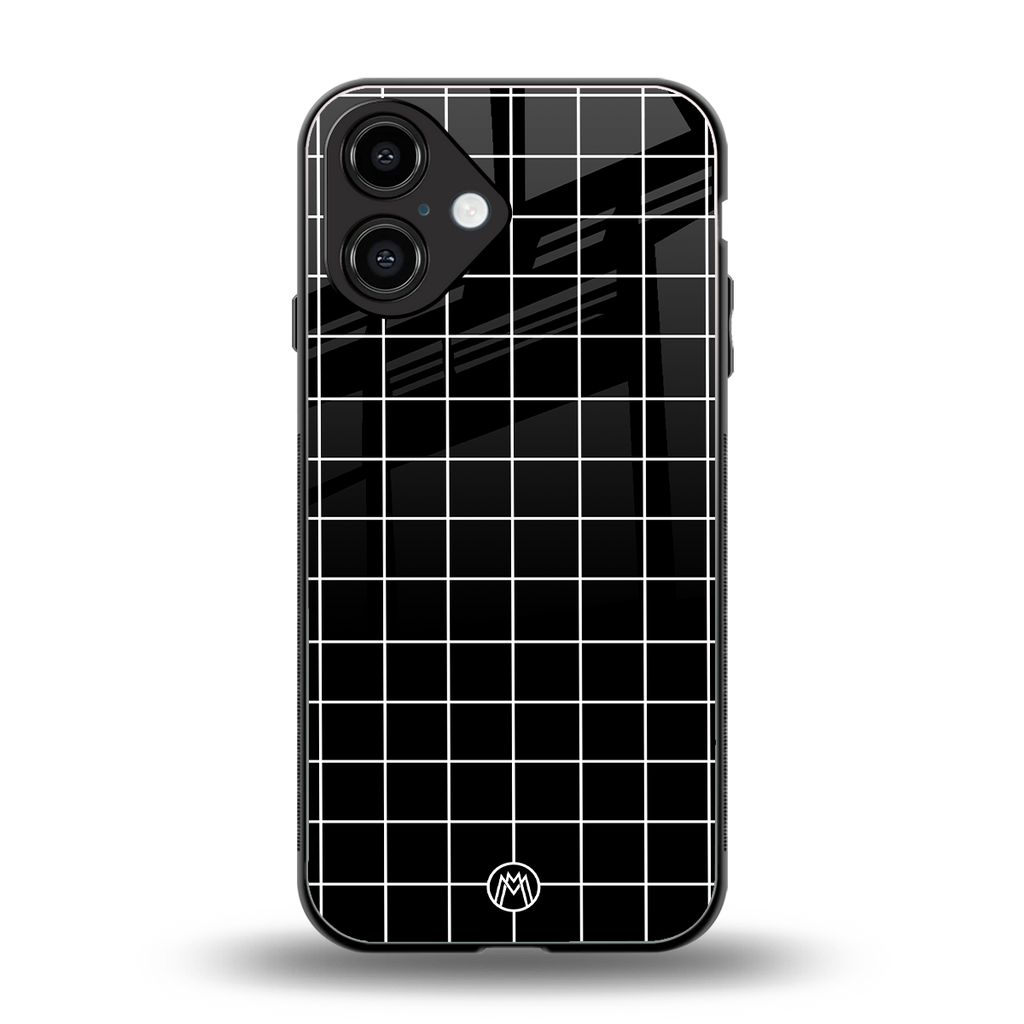 classic grid dark edition back phone cover | glass case for iphone 16