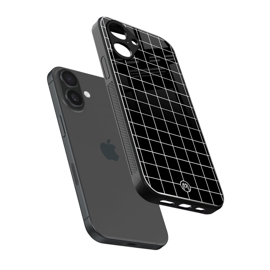 classic grid dark edition back phone cover | glass case for iphone 16