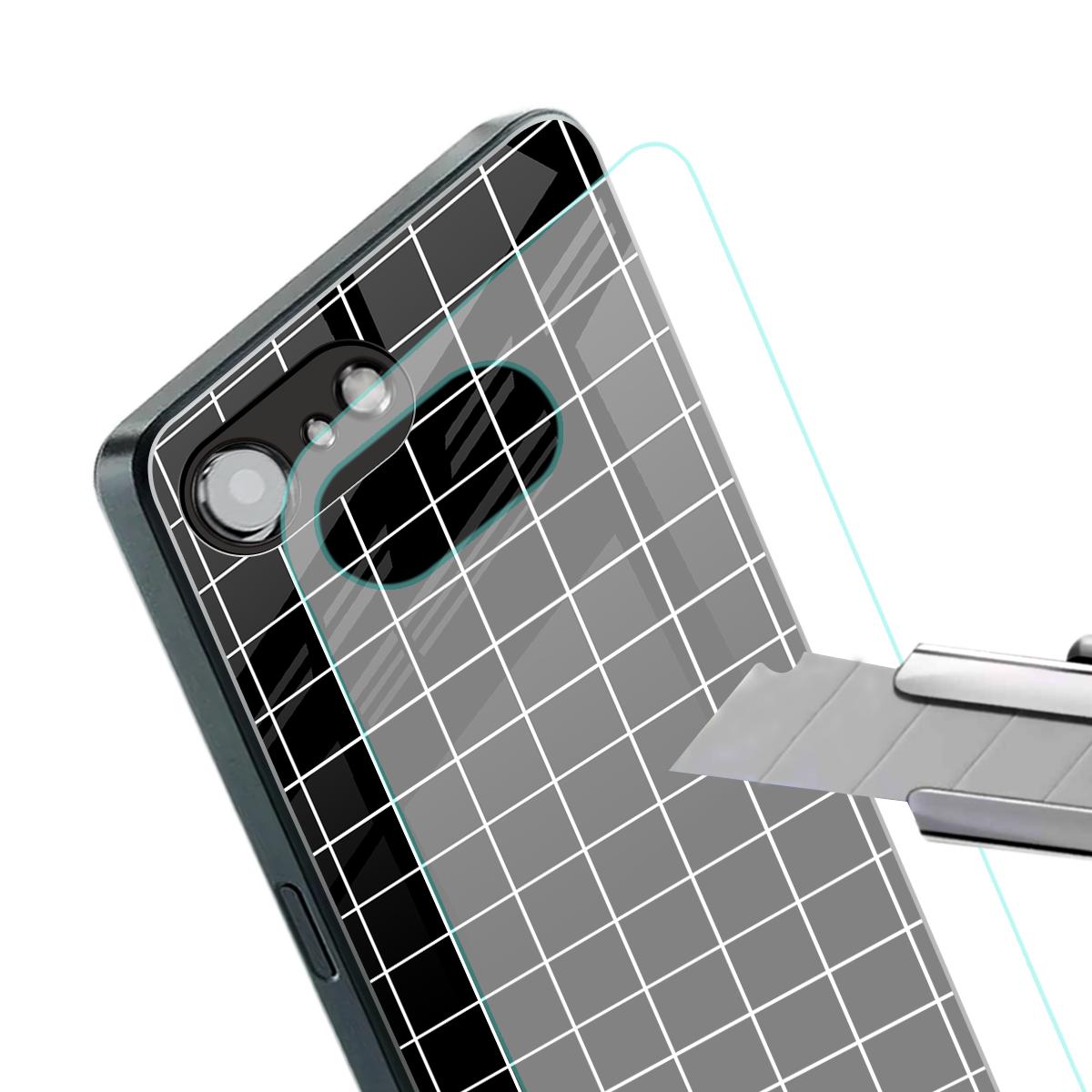classic grid dark edition back phone cover | glass case for iphone 16e