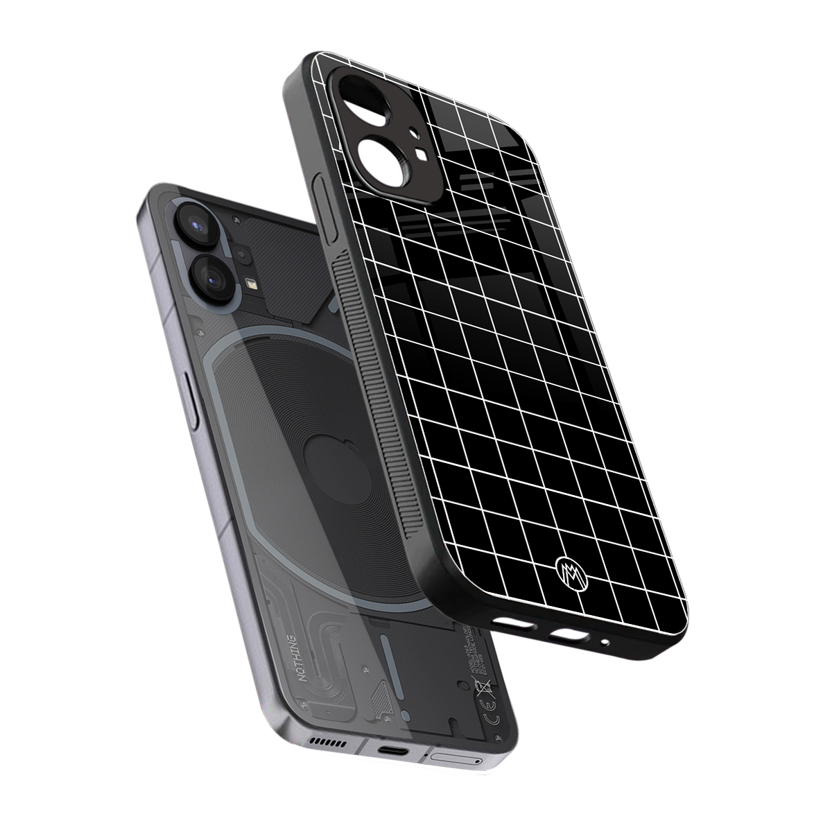 classic grid dark edition back phone cover | glass case for nothing phone 1