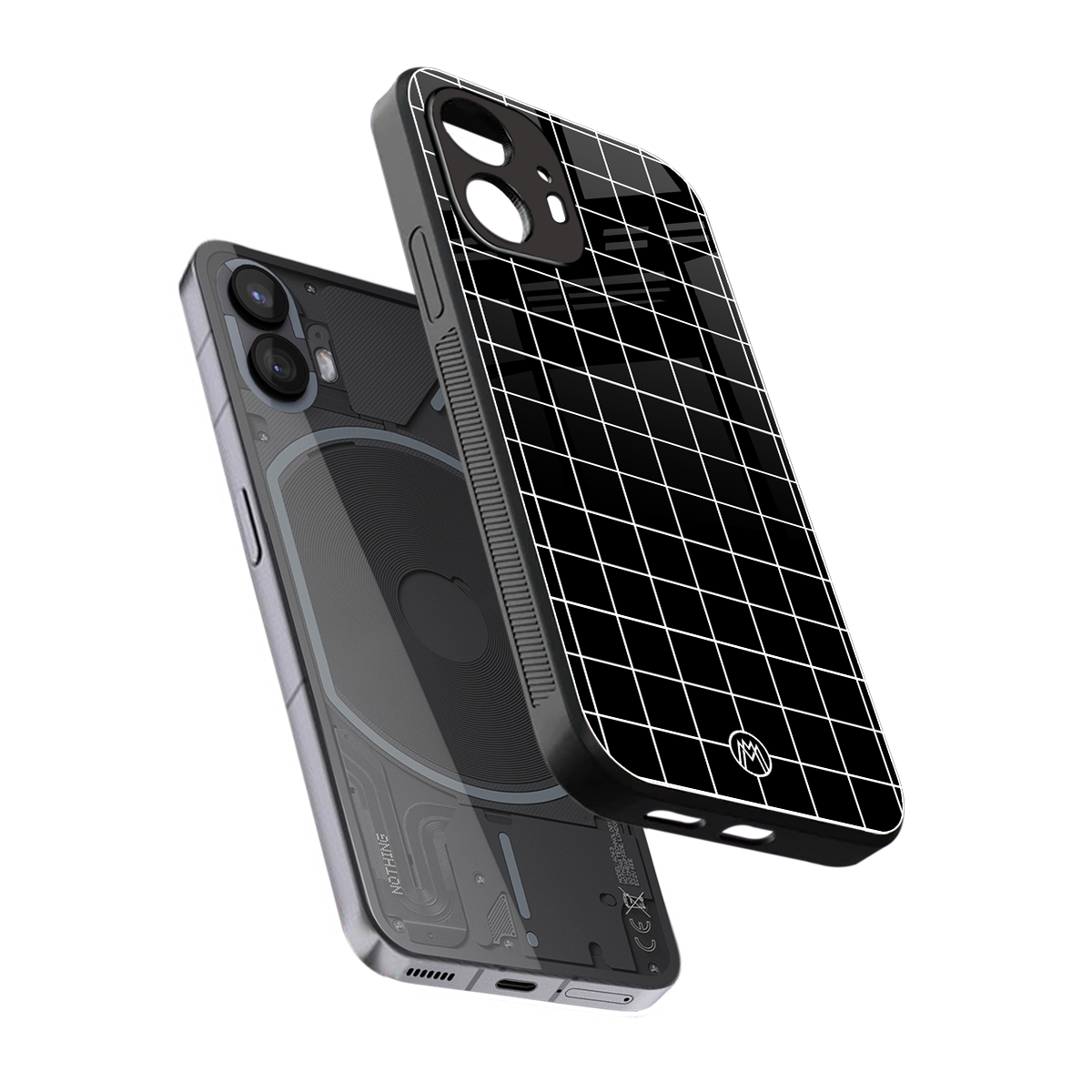 classic grid dark edition back phone cover | glass case for nothing phone 2