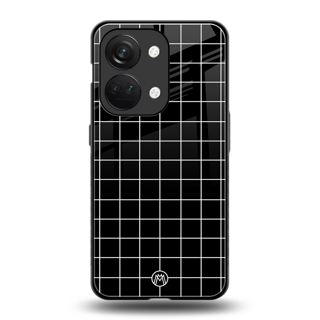 classic grid dark edition back phone cover | glass case for oneplus nord 3