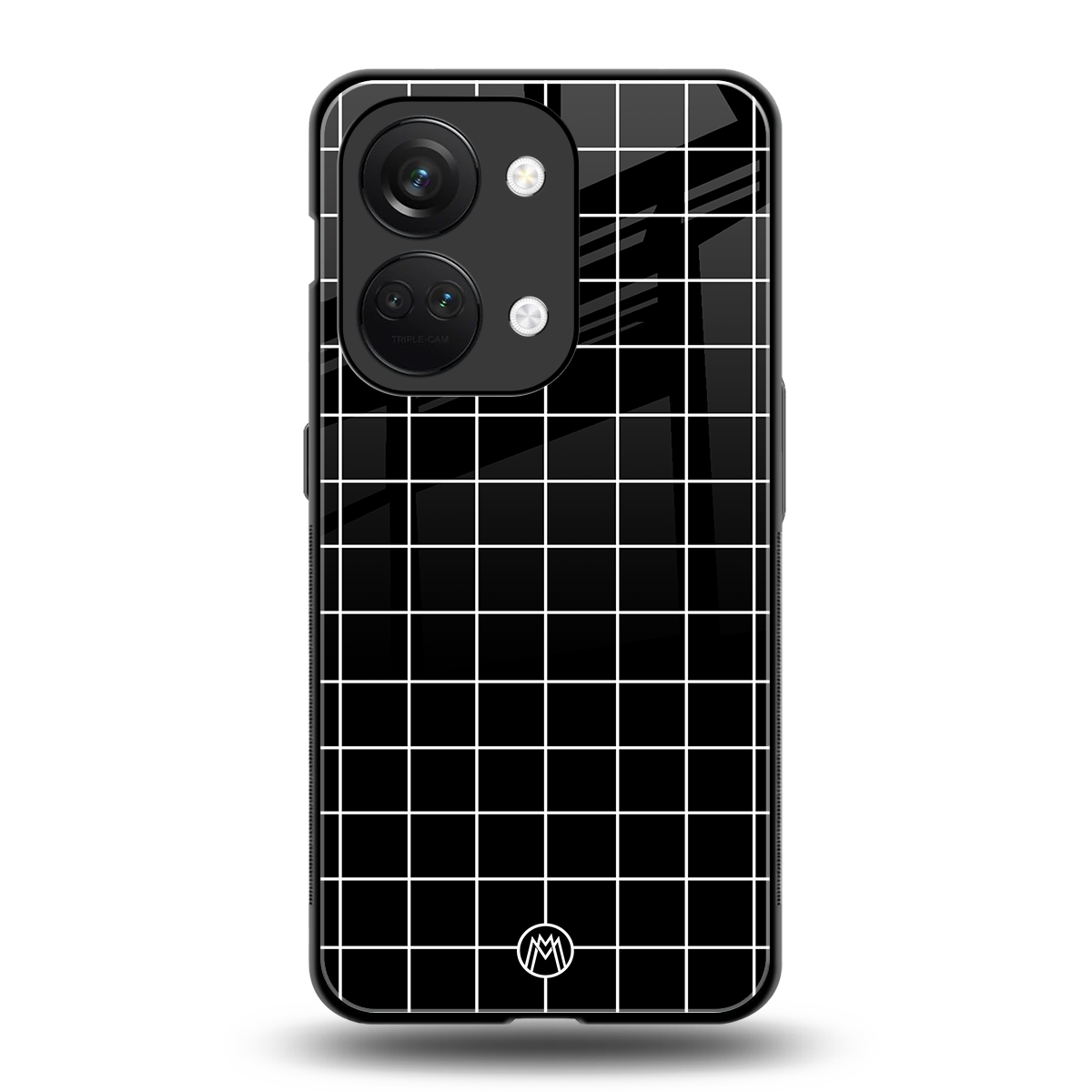 classic grid dark edition back phone cover | glass case for oneplus nord 3