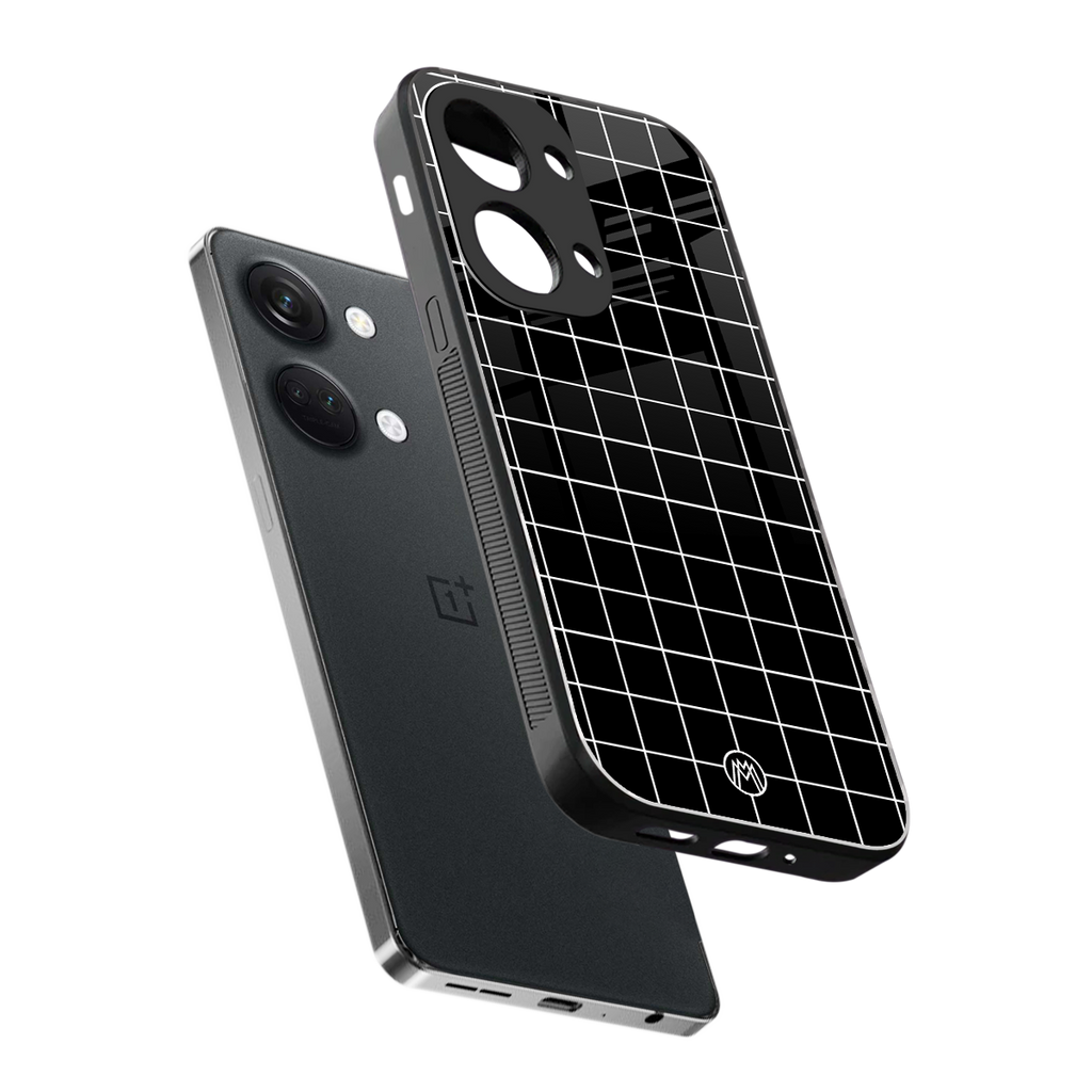 classic grid dark edition back phone cover | glass case for oneplus nord 3
