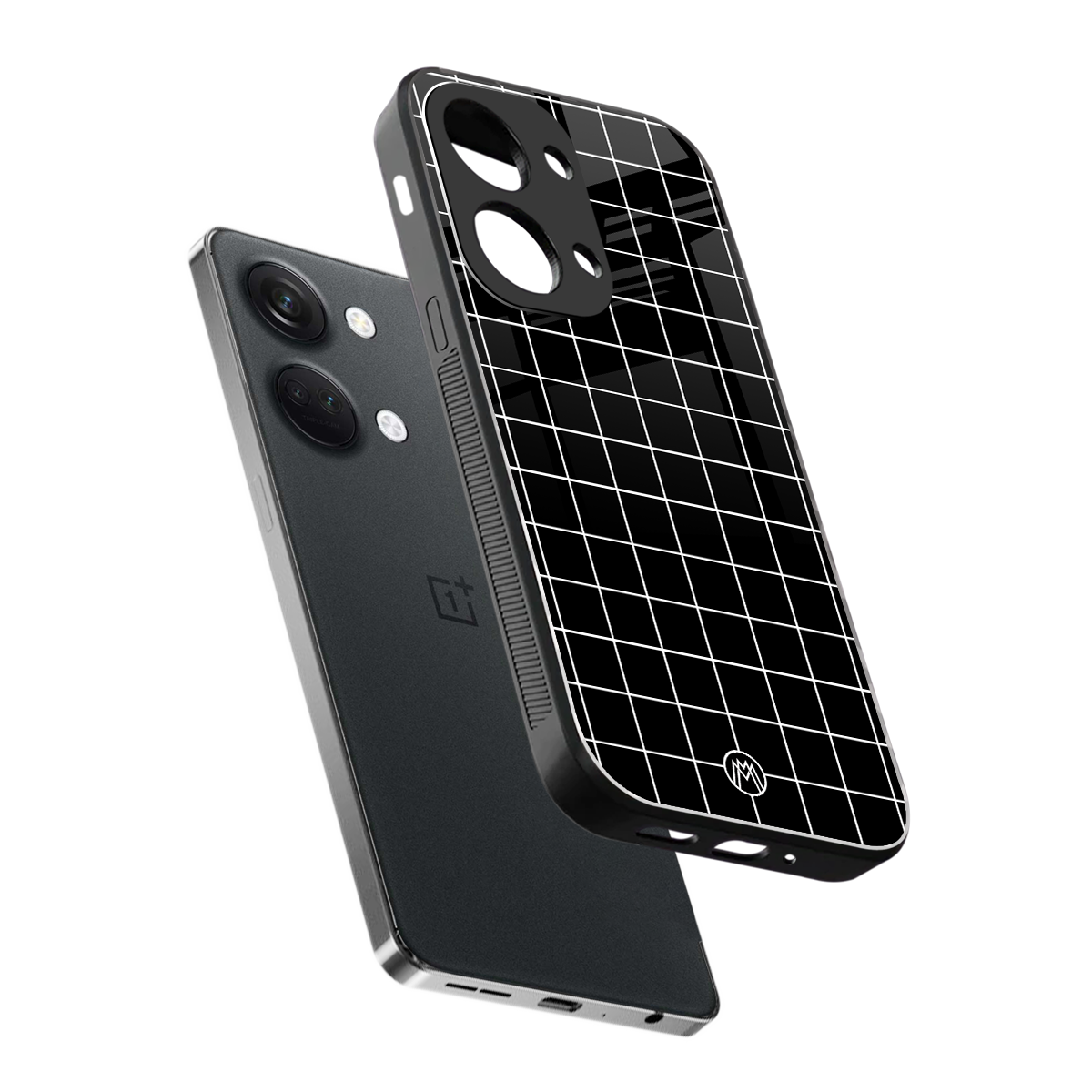 classic grid dark edition back phone cover | glass case for oneplus nord 3