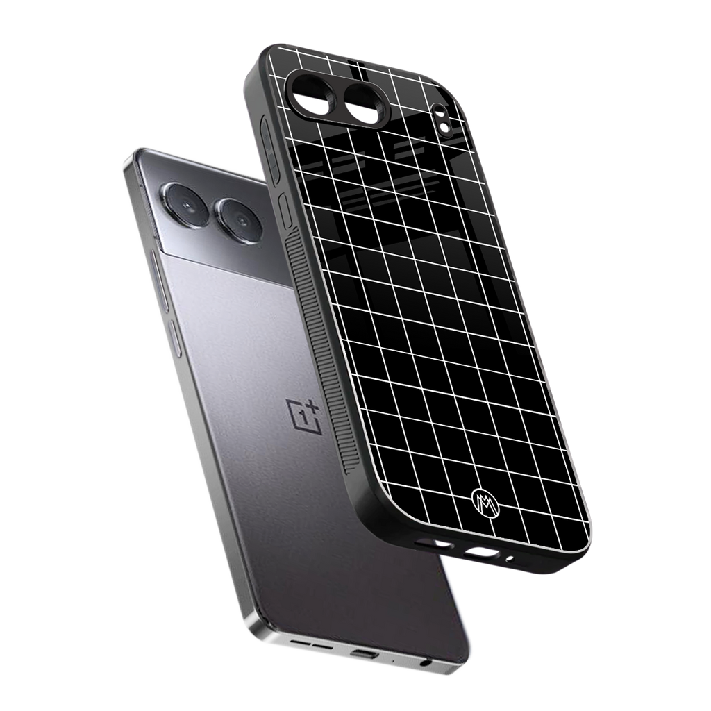 classic grid dark edition back phone cover | glass case for oneplus nord 4