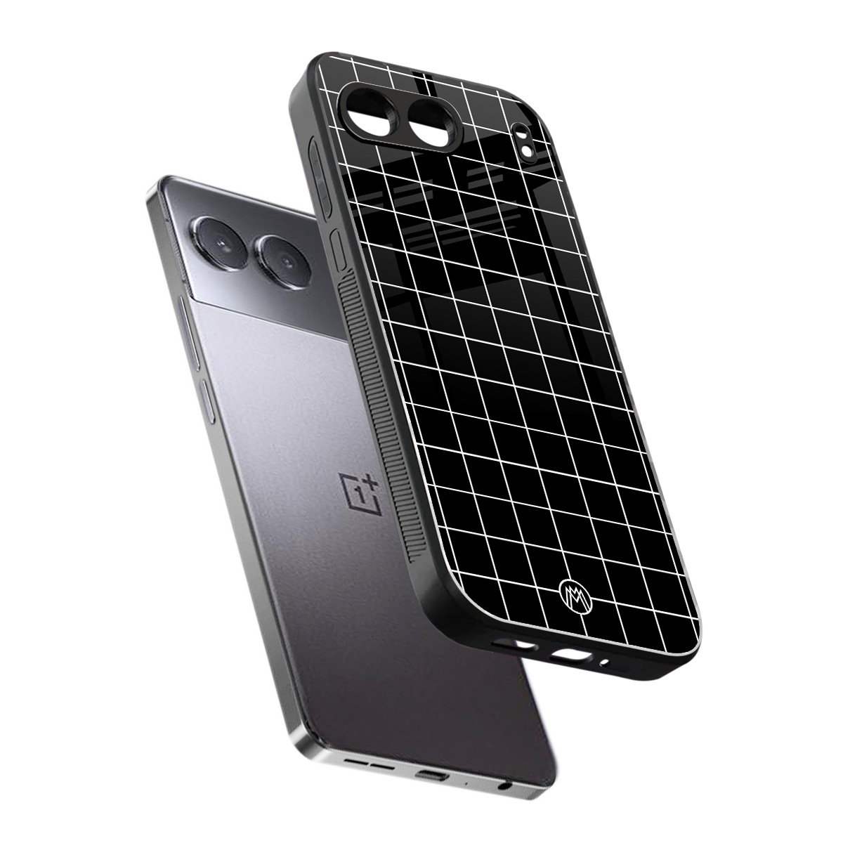 classic grid dark edition back phone cover | glass case for oneplus nord 4