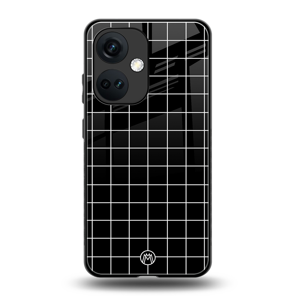 classic grid dark edition back phone cover | glass case for oneplus nord ce 3