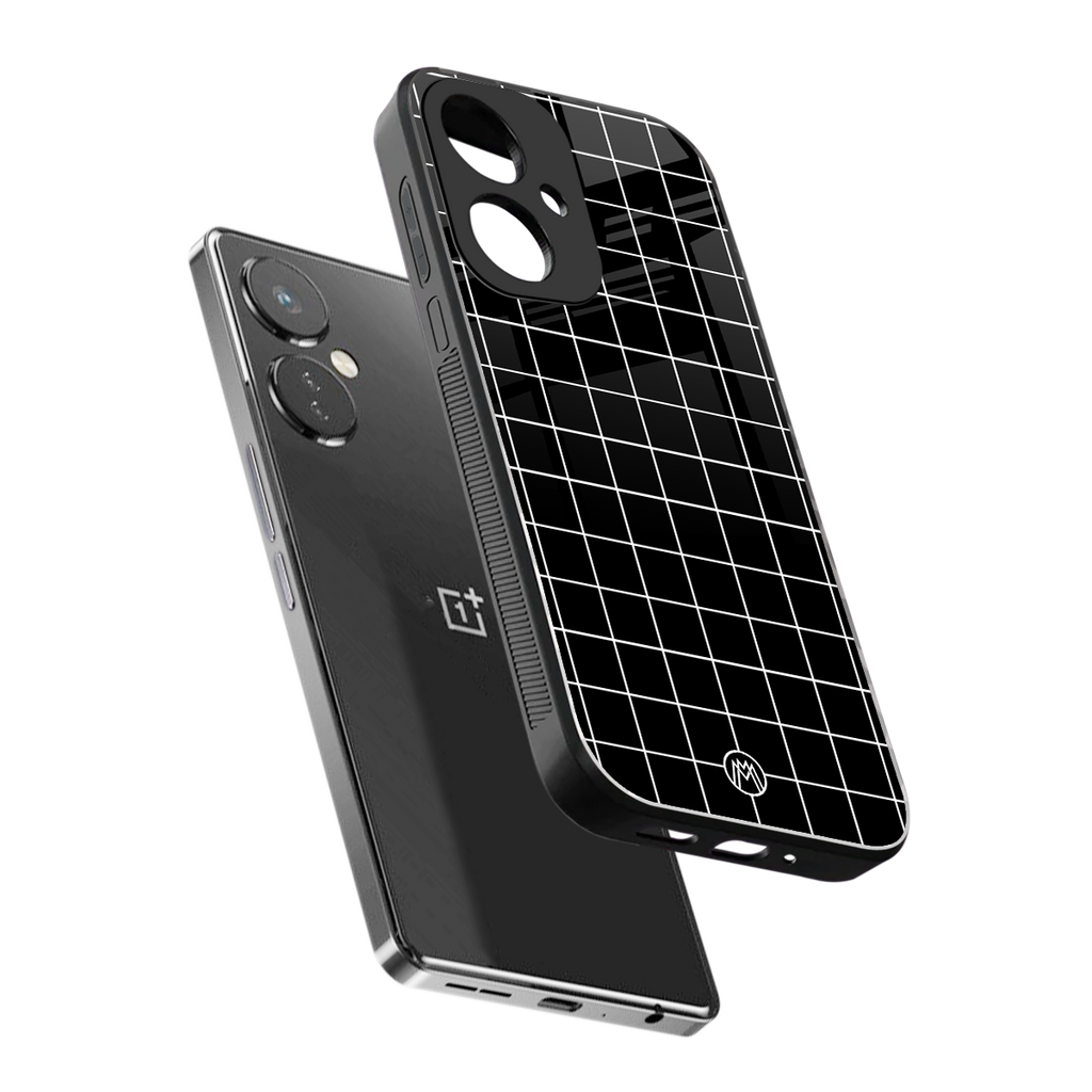 classic grid dark edition back phone cover | glass case for oneplus nord ce 3