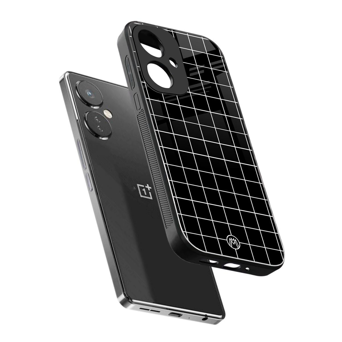 classic grid dark edition back phone cover | glass case for oneplus nord ce 3