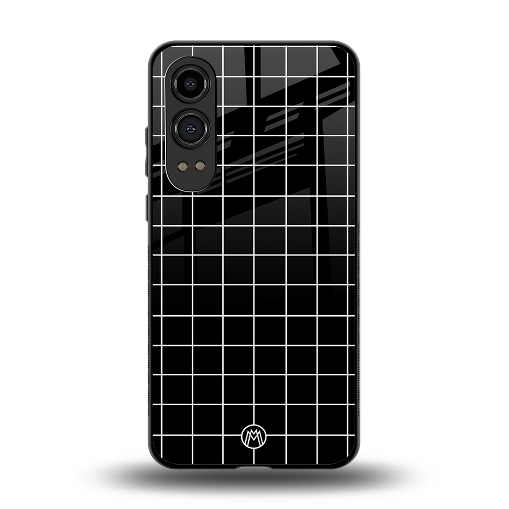 classic grid dark edition back phone cover | glass case for oneplus nord ce 4 lite