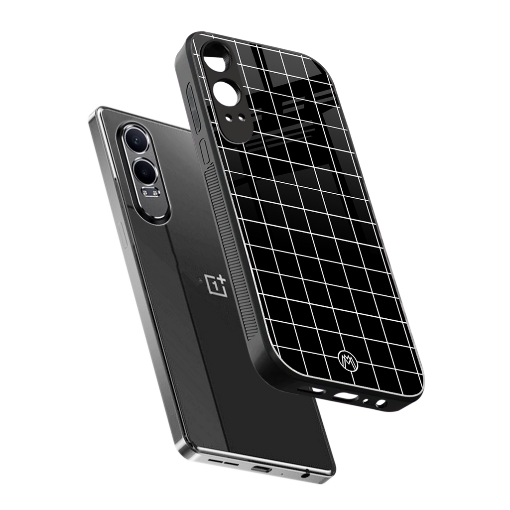 classic grid dark edition back phone cover | glass case for oneplus nord ce 4 lite