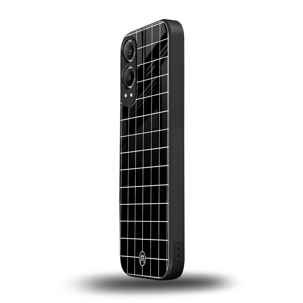 classic grid dark edition back phone cover | glass case for oneplus nord ce 4 lite