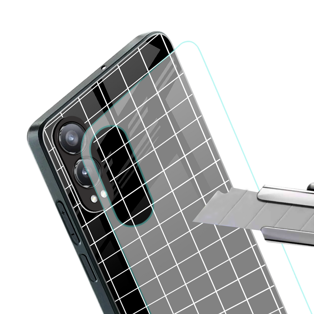 classic grid dark edition back phone cover | glass case for oneplus nord ce 4 lite