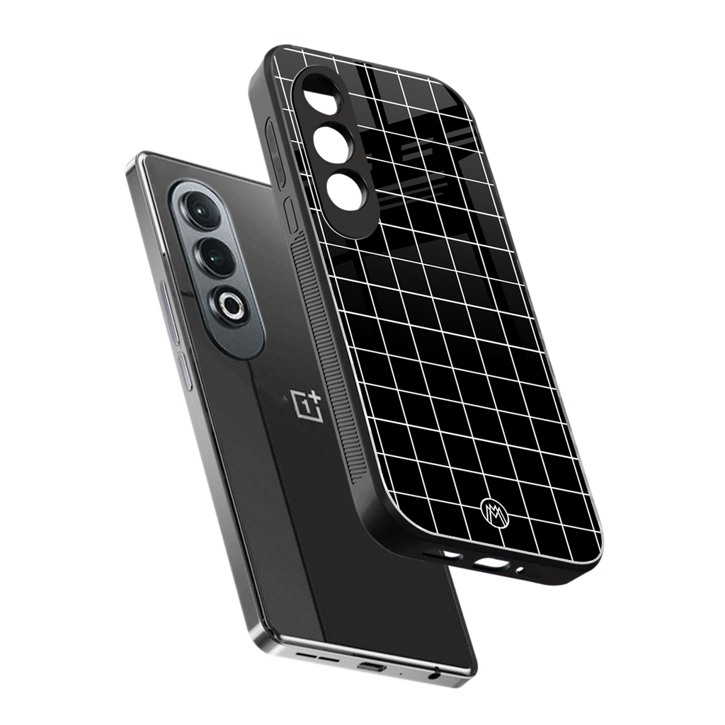classic grid dark edition back phone cover | glass case for oneplus nord ce 4