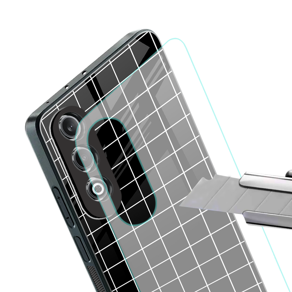 classic grid dark edition back phone cover | glass case for oneplus nord ce 4