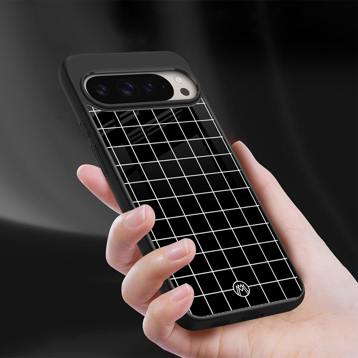 classic grid dark edition back phone cover | glass case for google pixel 9 pro xl