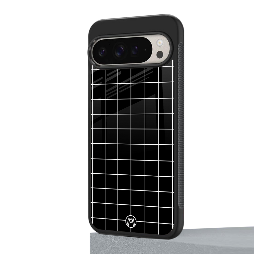 classic grid dark edition back phone cover | glass case for google pixel 9 pro