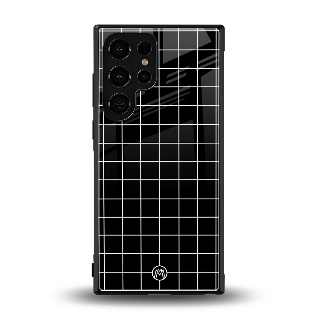 classic grid dark edition back phone cover | glass case for samsung galaxy s23 ultra