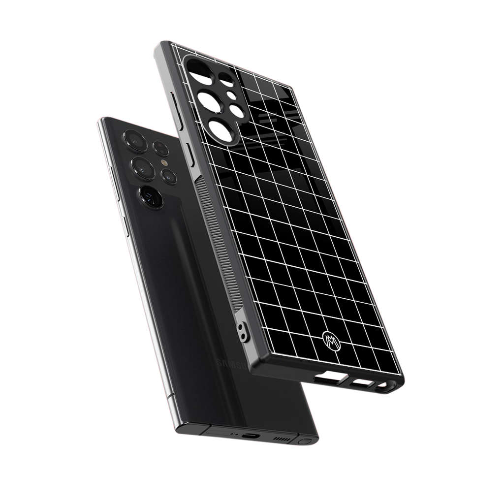 classic grid dark edition back phone cover | glass case for samsung galaxy s23 ultra