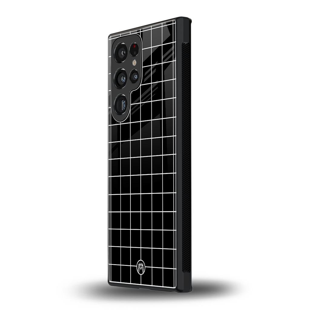 classic grid dark edition back phone cover | glass case for samsung galaxy s23 ultra