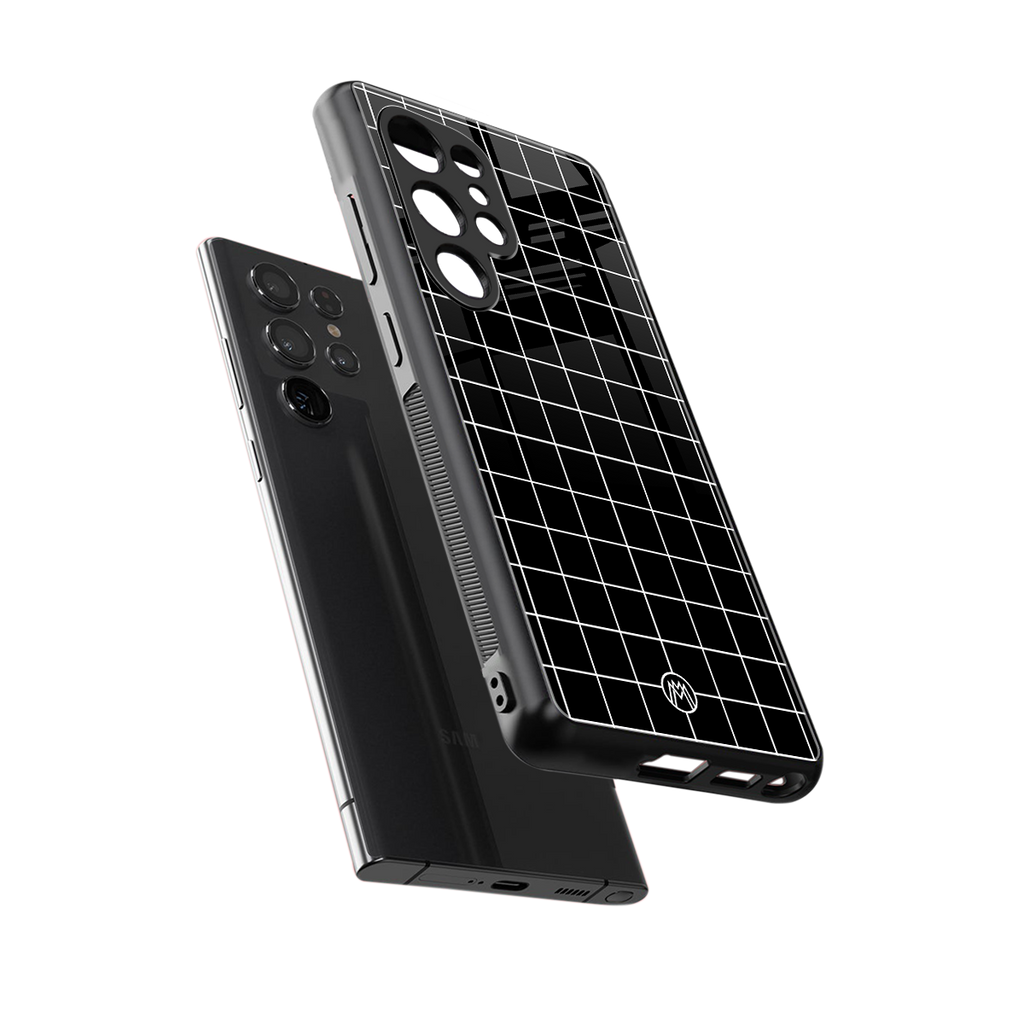 classic grid dark edition back phone cover | glass case for samsung galaxy s25 ultra