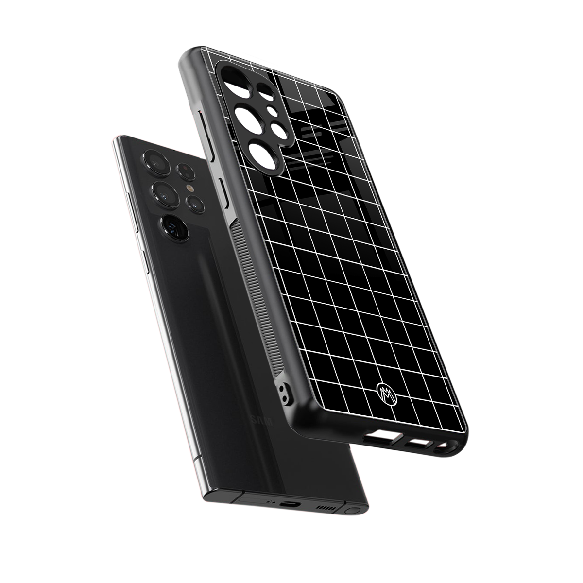 classic grid dark edition back phone cover | glass case for samsung galaxy s25 ultra