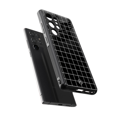 classic grid dark edition back phone cover | glass case for samsung galaxy s25 ultra
