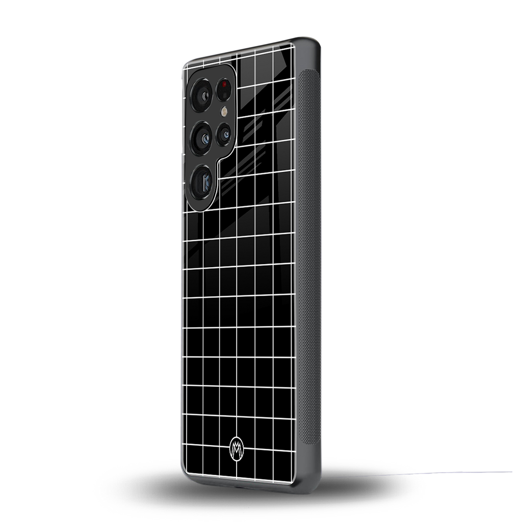 classic grid dark edition back phone cover | glass case for samsung galaxy s25 ultra