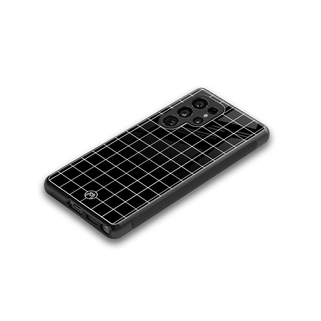 classic grid dark edition back phone cover | glass case for samsung galaxy s25 ultra