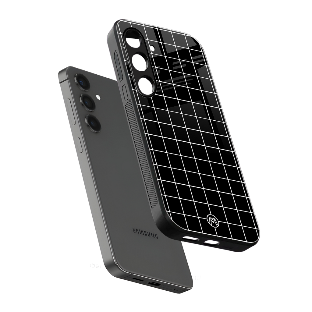 classic grid dark edition back phone cover | glass case for samsung galaxy s24 fe