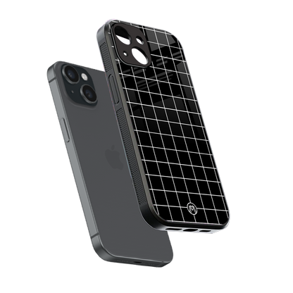 classic grid dark edition back phone cover | glass case for iphone 15